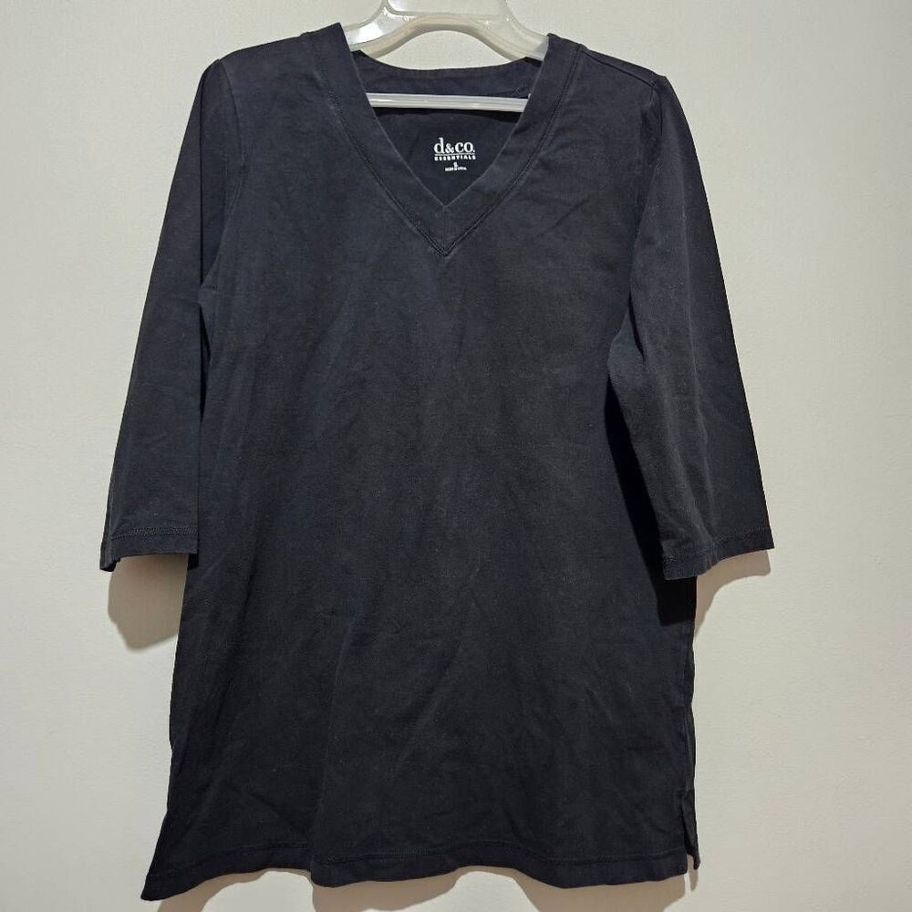 D&Co T-Shirt Women's S Black V-Neck Short Sleeve Solid Basic Shirt Top